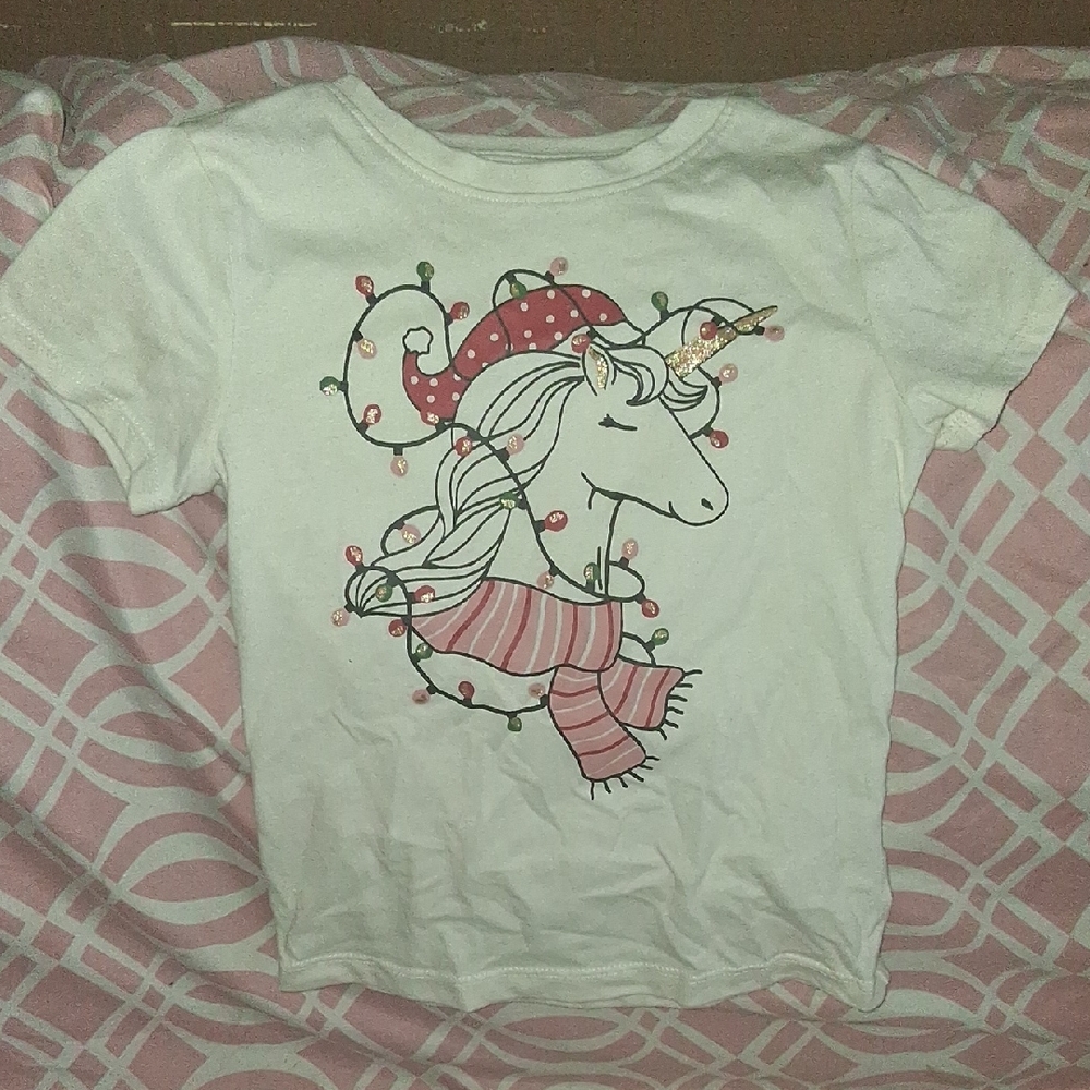 Holiday Time Unicorn Lights White Kids Tee